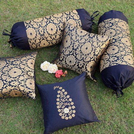 5 Piece Pure Brocade Black & Golden Classic MUGHAL BANARASI Design Diwan Set Combo
