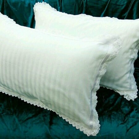 Chikan Lace Cotton Satin Stripes Pillow Covers